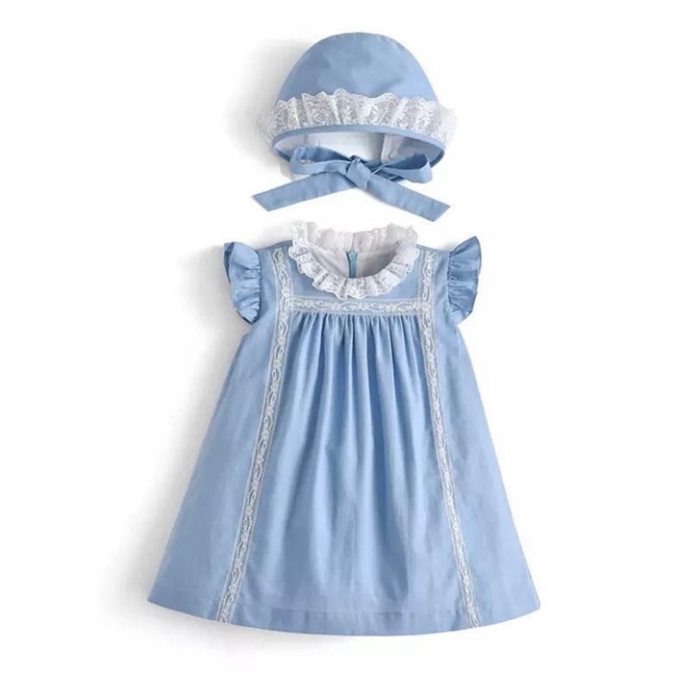 Spanish Blue dress with bonnet